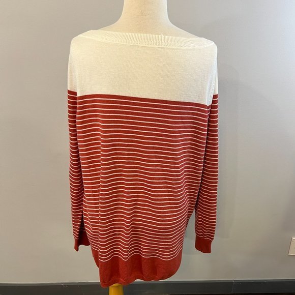 NWT CASLON Colorblock Stripe Sweater in Rust Placed Stripe (S) - Picture 7 of 11